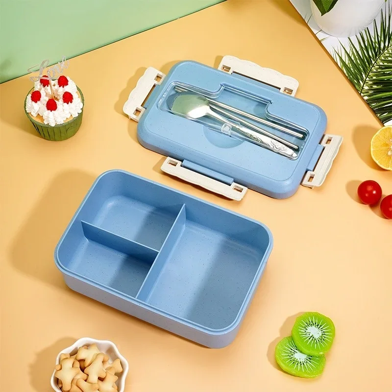 Lunch Box Plastic Compartment Portable Lunchbox Students Office Bento Box Microwave Food Containers with Chopsticks and Spoon