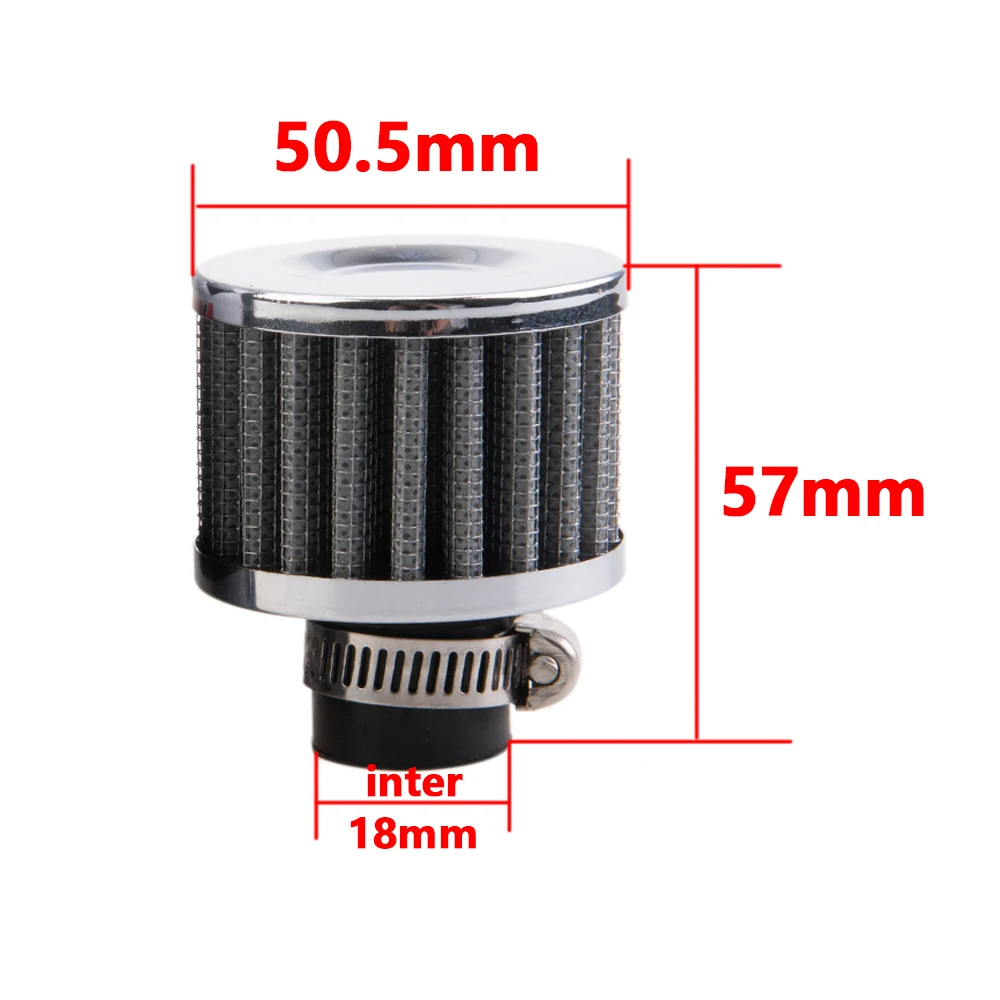 Universal Interface Motorcycle Air Filter ID 18mm Sliver Car Cone Cold Air Intake Filter Turbo Vent Crankcase Breather