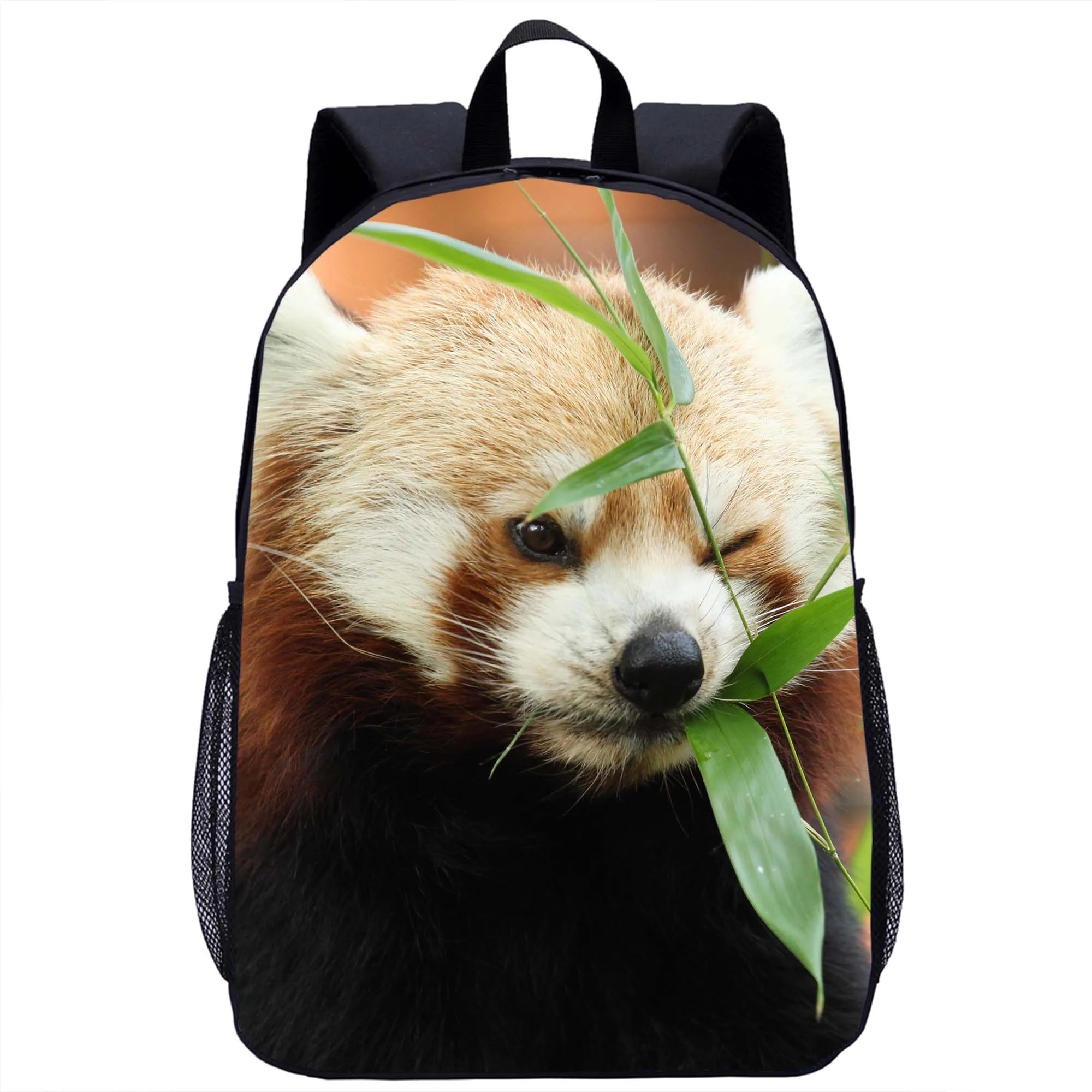 Tas ransel PANDA สีแดงน่ารักกระเป๋านักเรียนเด็กกระเป๋าแล็ปท็อปเด็กหญิงเด็กชายกระเป๋าเป้สะพายหลังแบบลำลองสำหรับวัยรุ่นทุกวัน