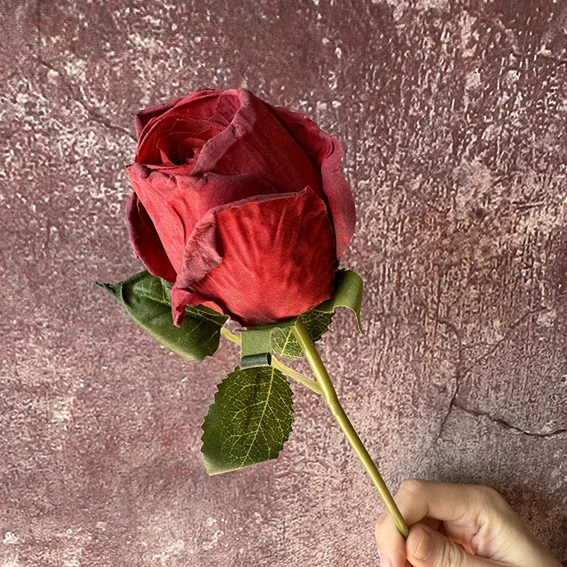 Vasos de rosa única para decoração de sala, queimados a seco, artificiais, pavimentadas, russas, festa de casamento, flores portáteis, estilo retrô