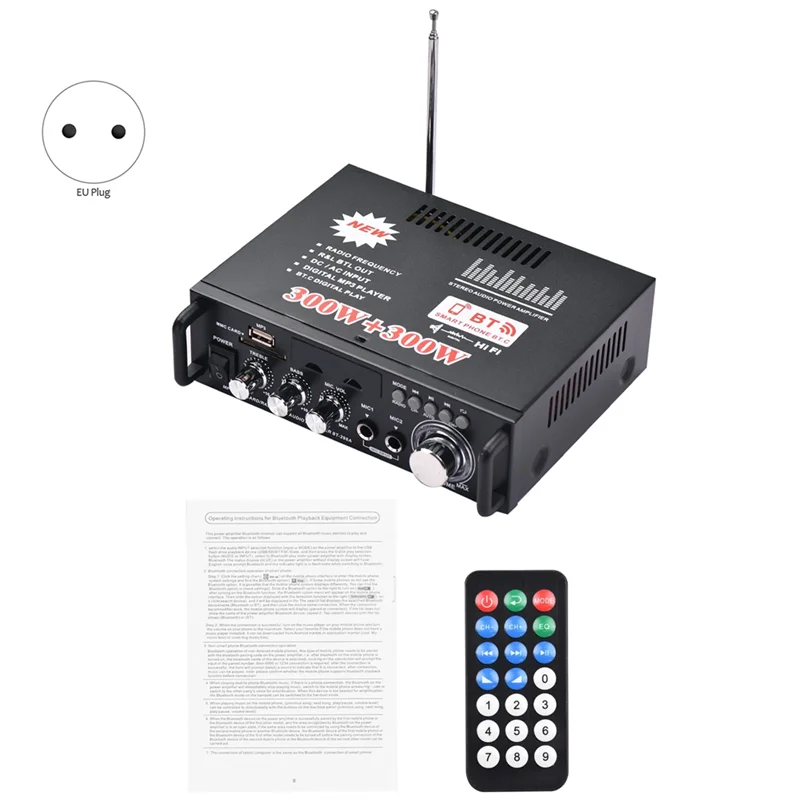 1 Set BT-298A Mini Kit Amplificatore di Potenza Audio 2CH 300W + 300W Per Auto Casa Ricevitore Audio Digitale Bluetooth AMP Radio FM EU Plug-N3
