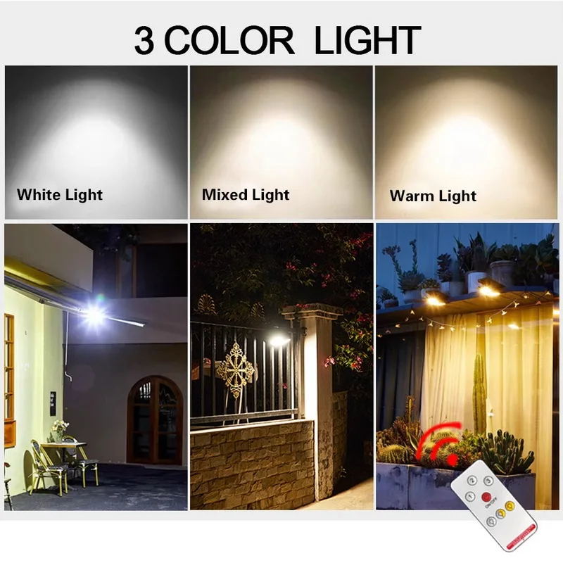 Oversized Clip‑on Solar Light, 3‑Color Light Modes, 6000mAh Large Capacity Battery, Multiple Installation & Lighting Modes for O