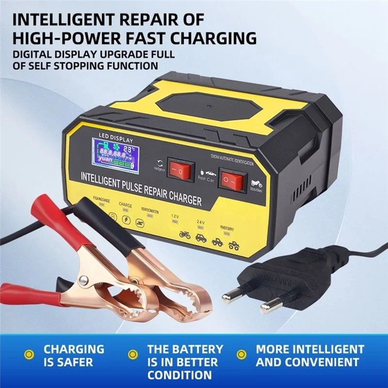

BYBS-Short Circuit Protection Pulse Repair Battery Charger 12V24v Intelligent Repair Motorcycle Fast Charger EU-PLUG