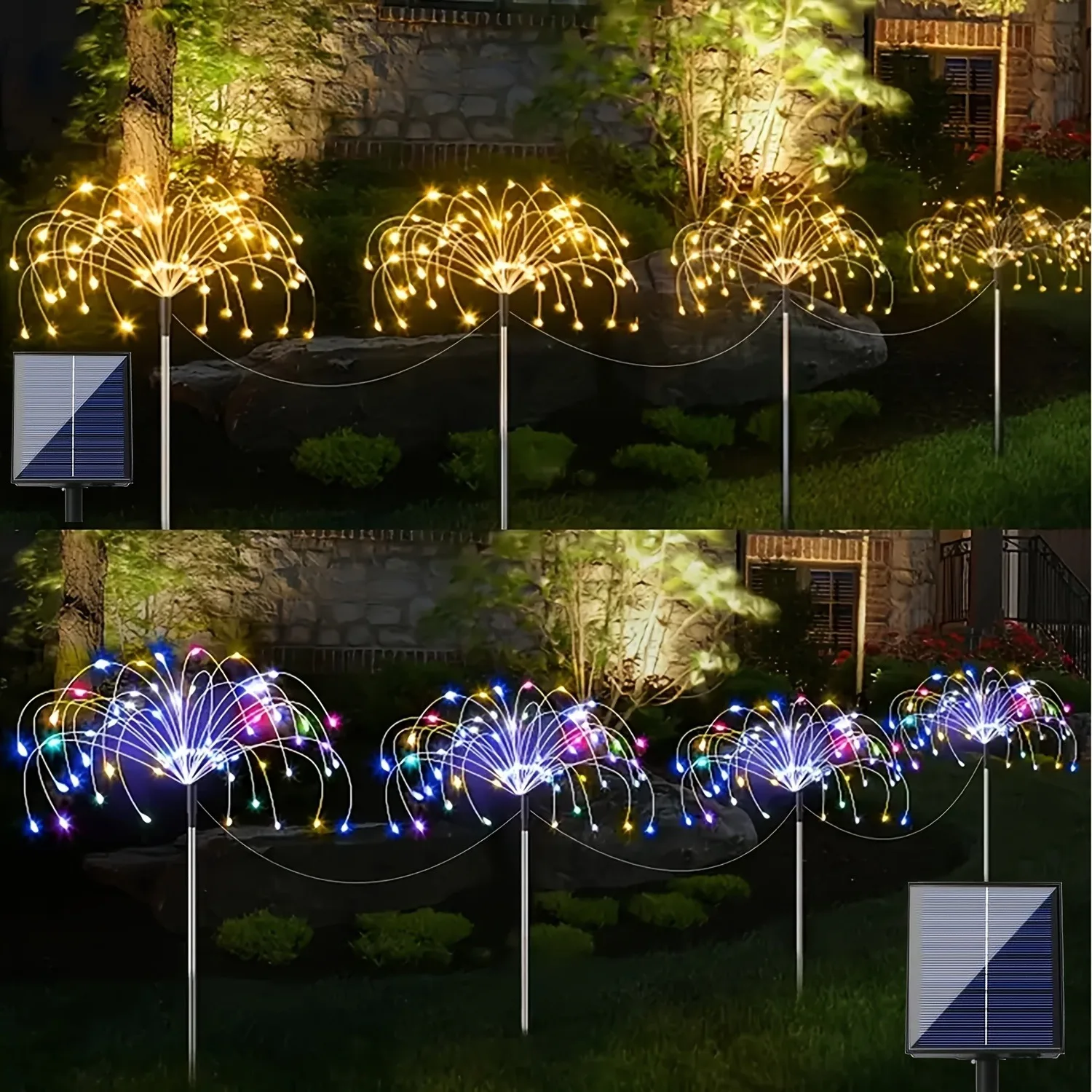 4pcs of 240 LED Outdoor Solar Starburst Garden Flower Lights,Solar Starburst Garden Flower Light,8 Lighting Modes for Yard Trail