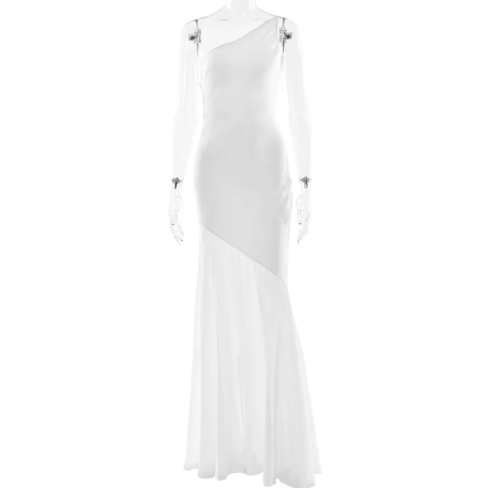 EOENKKY une épaule dos nu Sexy robe Maxi femmes robe mode Patchwork sans manches moulante Club fête longue robe élégante