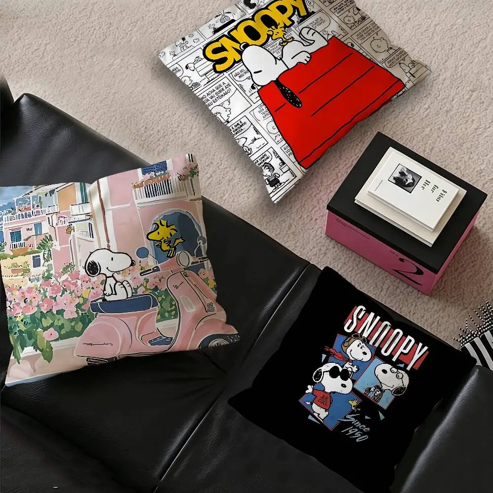 The S-Snoopys Show Cartoon Pillow Covers Cartoon Sofa Decorative Home Double-sided Printing Short Plush Cute Cushion Cover