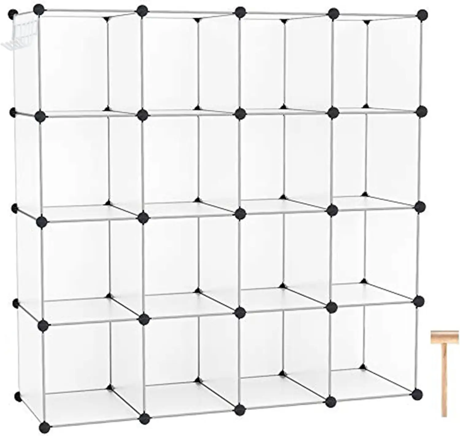 

16-Cube Modular Storage Organizer, Transparent Plastic Shelves for Home Closet DIY, 48.4"L x 12.4"W x 48.4"H