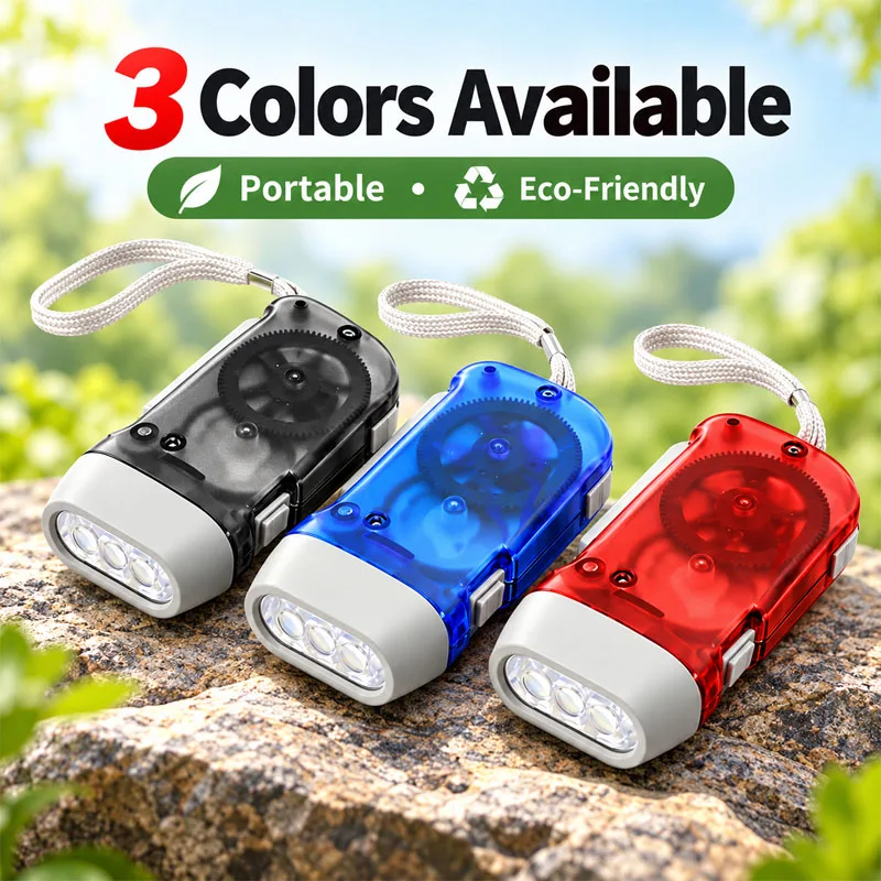 Mini Hand-Crank Power Flashlight 3 LED Dynamo Torch ABS Material Manual Generating Lamp Lockable Crank Handle Energy Saving Eco