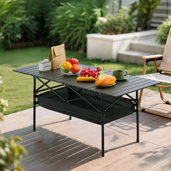 95cm Height-Adjustable Folding Camping Table – Portable Aluminum 1