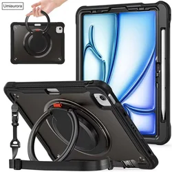 For iPad Mini 7 Air 6 5 4 10.9 Pro 11 12.9 13 inch M4 Tablet Case Rotation Hand Ring Shoulder Strap Stand Shockproof Cover Funda