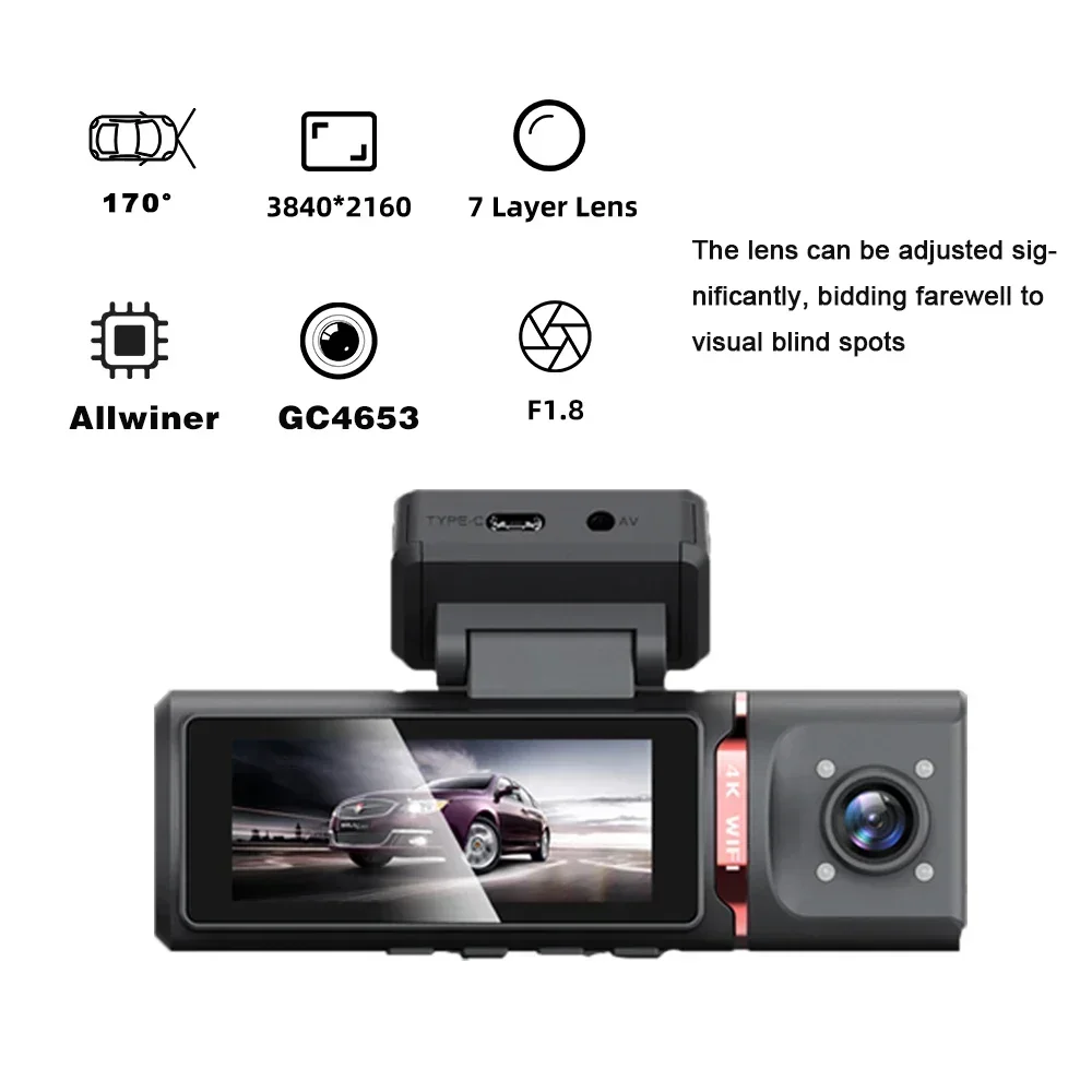 4k 3 lens dashcam front and rear inside 1k wifi gps dash camera 3 channel 4k dash cam 4k 3.16 screen New car dvr mini wifi GPS