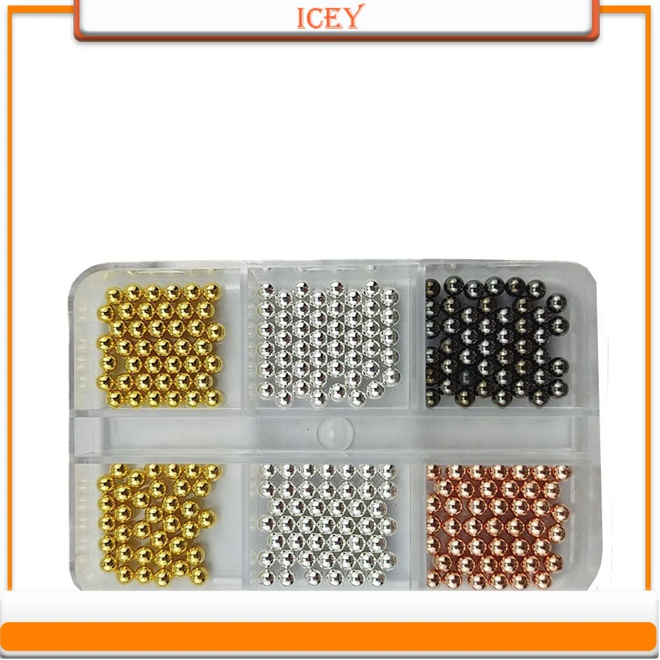 Icey Beauty 1set Micro Ball Steel Bead Fingertip Drill Decoration Mixed Nail Accessories 0.8-3.0 Metal Steel Beads