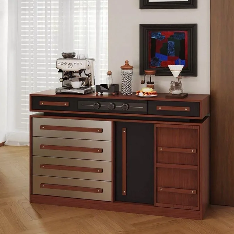 multi-functional solid wood side cabinet, wall-to-wall living room, coffee bar, integrated cabinet, small apartment