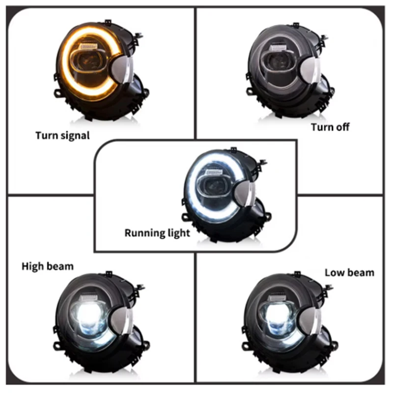 1 Pair LED Headlight Assembly for BMW MINI R56 R57 R58 2007-2013 Plug and Play with Projector lens High Low Beam LED DRL Light image 3