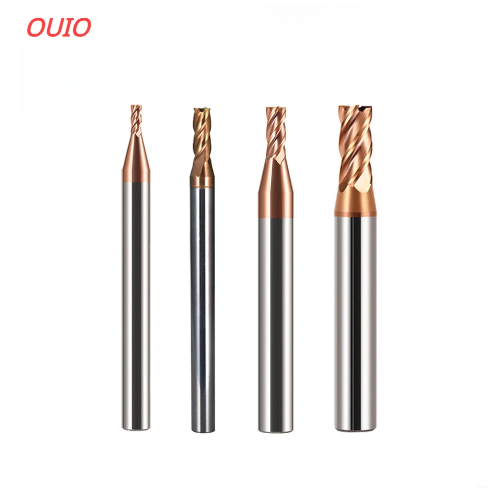 

OUIO HRC55 CNC Cutter Tools 4 Flute Decimal Point End Mill D1.1-D5.9mm Carbide Tungsten Steel Milling Cutter 4 6 Shank Milling