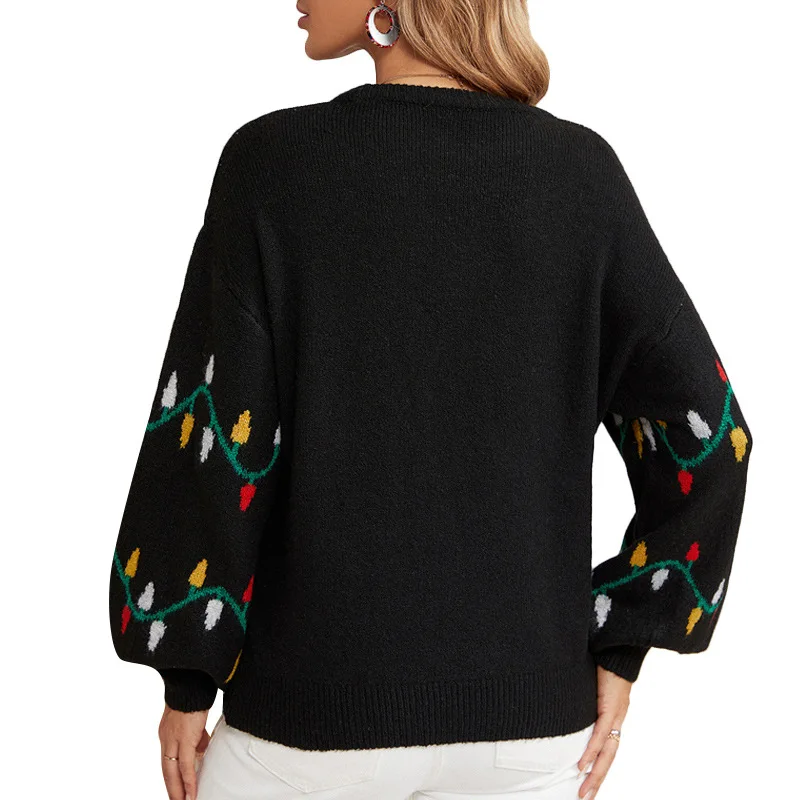 Christmas Sweater With Colorful Lights For Women Trendy And Sweet Pullover Knit Sweater