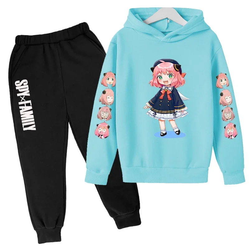 Felpa con cappuccio per bambini autunno top/pantaloni 2p anime kawaii spy X famiglia Anya falso affascinante cappotto con stampa Ragazzi Ragazze Sport jogging party set casual