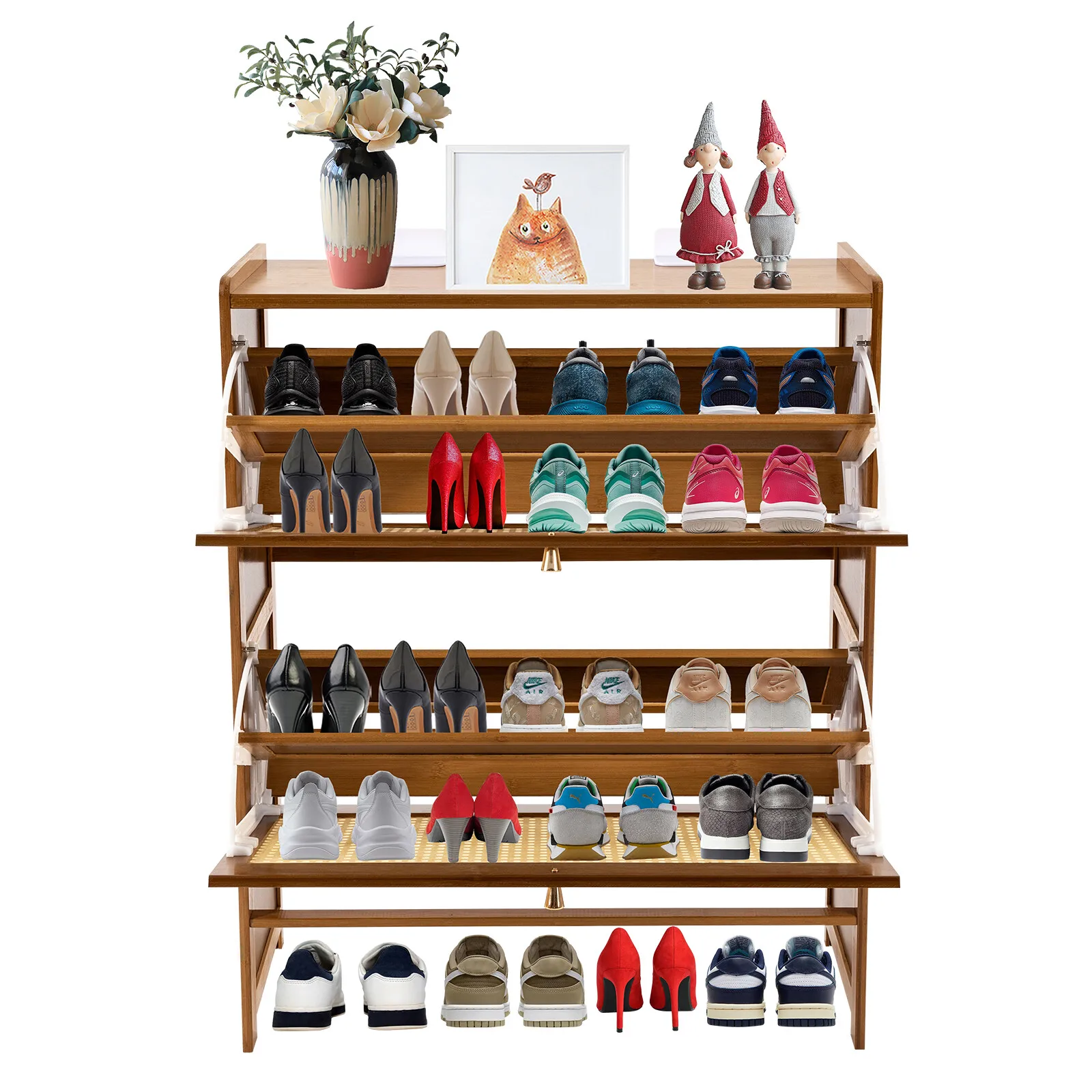 

Rattan Shoe Cabinet 2 Flip Drawers Shoe Rack Storage Organizer for Entryway Home