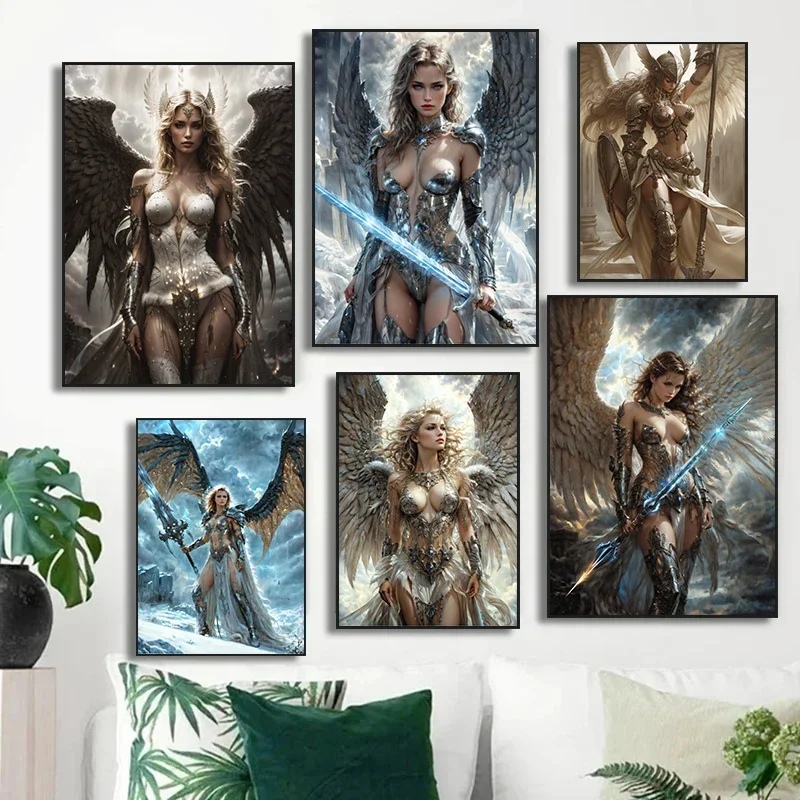 الخيال الحديث الفن الشمال حساسة مثير امرأة معركة الملاك صورة Vintage المشارك قماش لوحات صور فنية للجدران ديكور المنزل