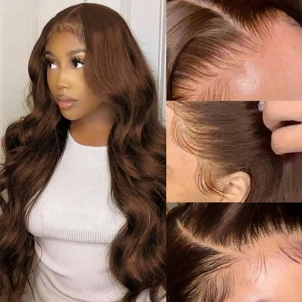 13x6 Chocolate Brown Body Wave Lace Front Wig HD Transparent 13x4 Lace Frontal Wig Human Hair Preplucked Colored Human Hair Wigs