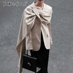 TWOTWINSTYLE Patchwork Scarf Blazers For Women Notched Collar Long Sleeve Minimalist Autumn Coat Female Fashion Clothing 2023