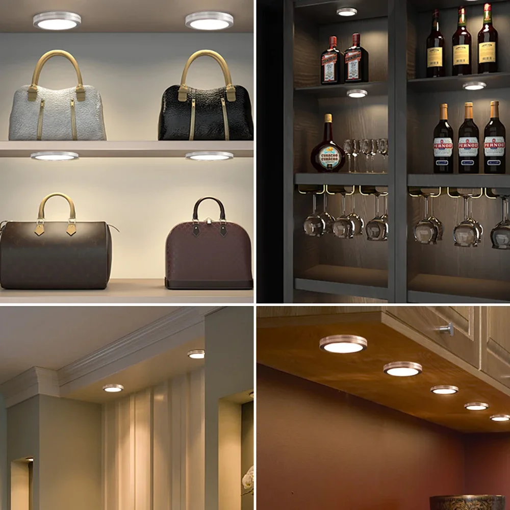 تيار مستمر 12 فولت أضواء تحت الكابين عكس الضوء مصباح ليد مستدير كاشف حركة الإنسان LED تحكم المطبخ خزانة ليلة مصباح غرفة ديكور #5