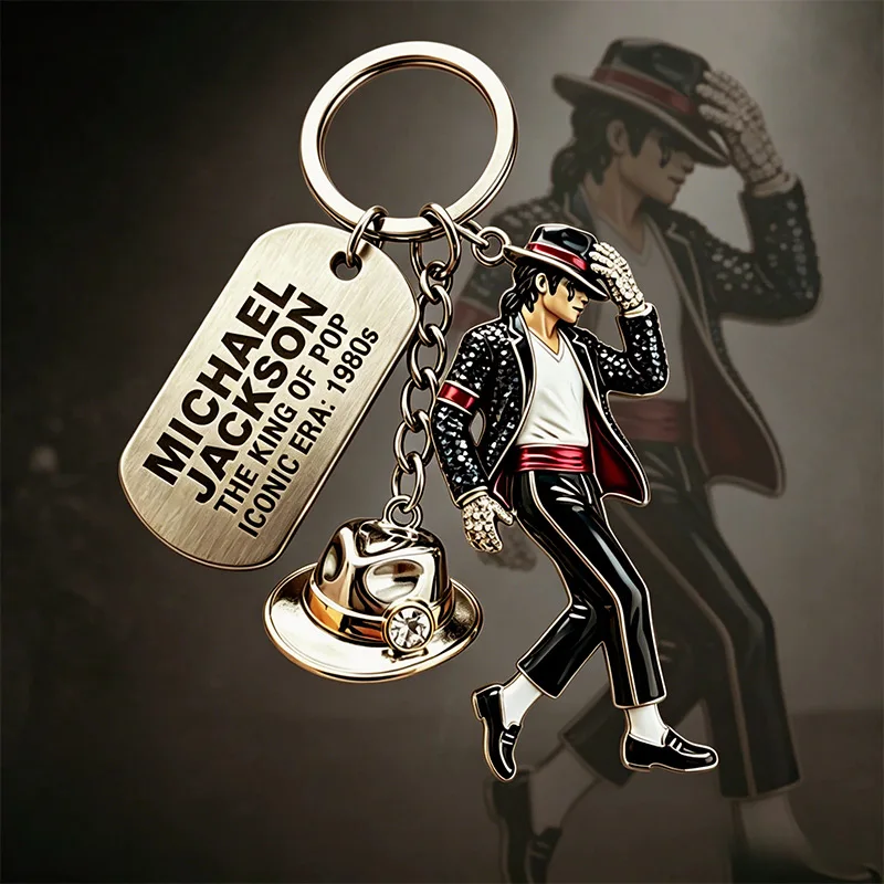 2026 Michael Jackson Schlüsselanhänger Klassischer Tanzkönig Anhänger Schlüsselring Mode Sänger Schlüsselkette Kreatives Geschenk für Männer Frauen – Detail 1