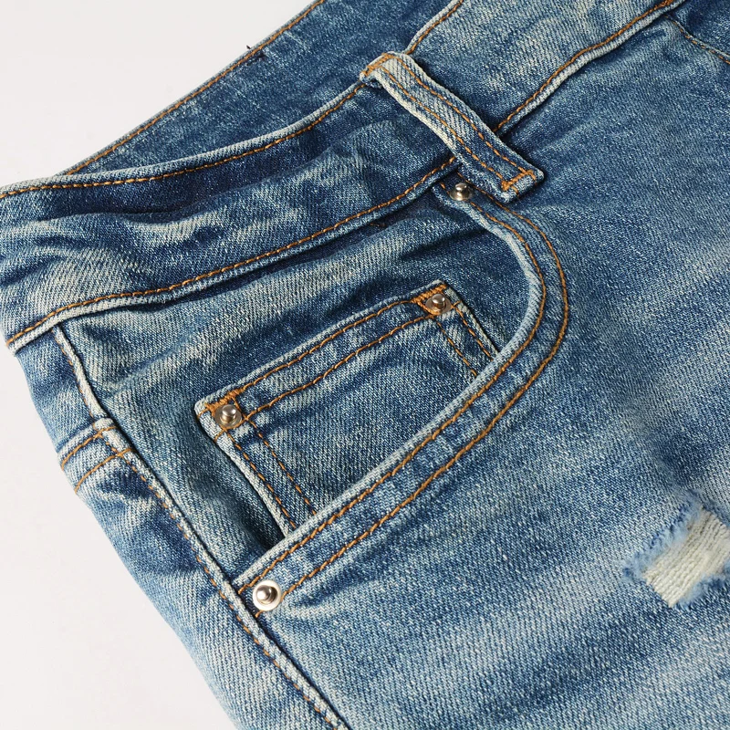 Street Designer Fashion Men Jeans Retro Blue Stretch Slim Fit Patched Ripped Jeans Men Brand Hip Hop Vintage Y2K Denim Pants