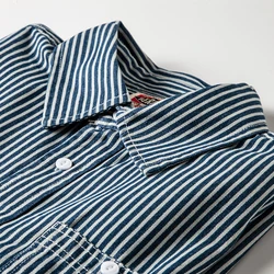 American Style Men's Casual Striped Shirt Loose Fit Long Sleeve Workwear Jacket Spring Autumn Youth Fashion Classic Design