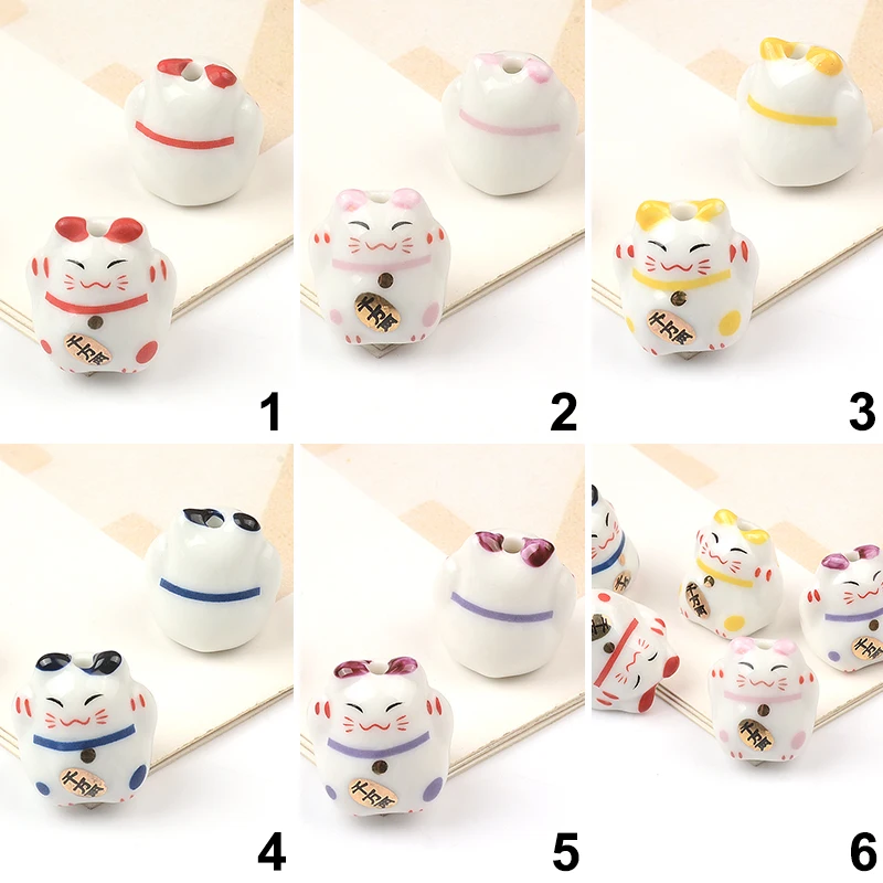 Smile Lucky Cat Ceramic Beads 17x18mm Charm Loose Colorful DIY Bracelet Pendant Accessories Material