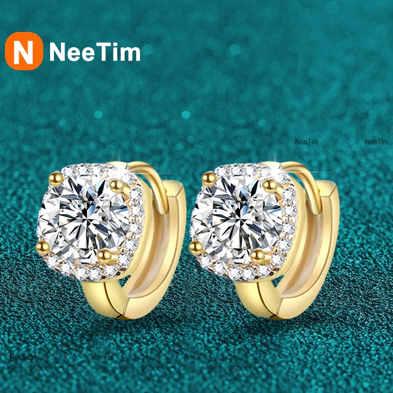

NeeTim 0.5ct 1ct D Color Sparkling Moissanite Earrings 925 Sterling Silver with Yellow Gold Plated Hoop Earrings For Women