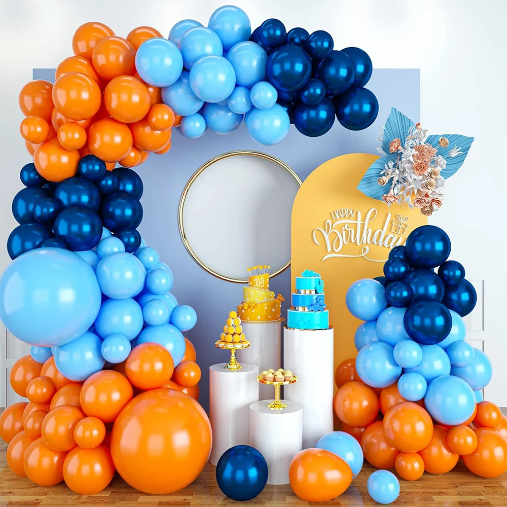 100Pcs Navy Blue Orange Balloon Garland Kit Birthday Baby Shower Balloon Arch Decoration Wedding Engagement Party Air Globos Set