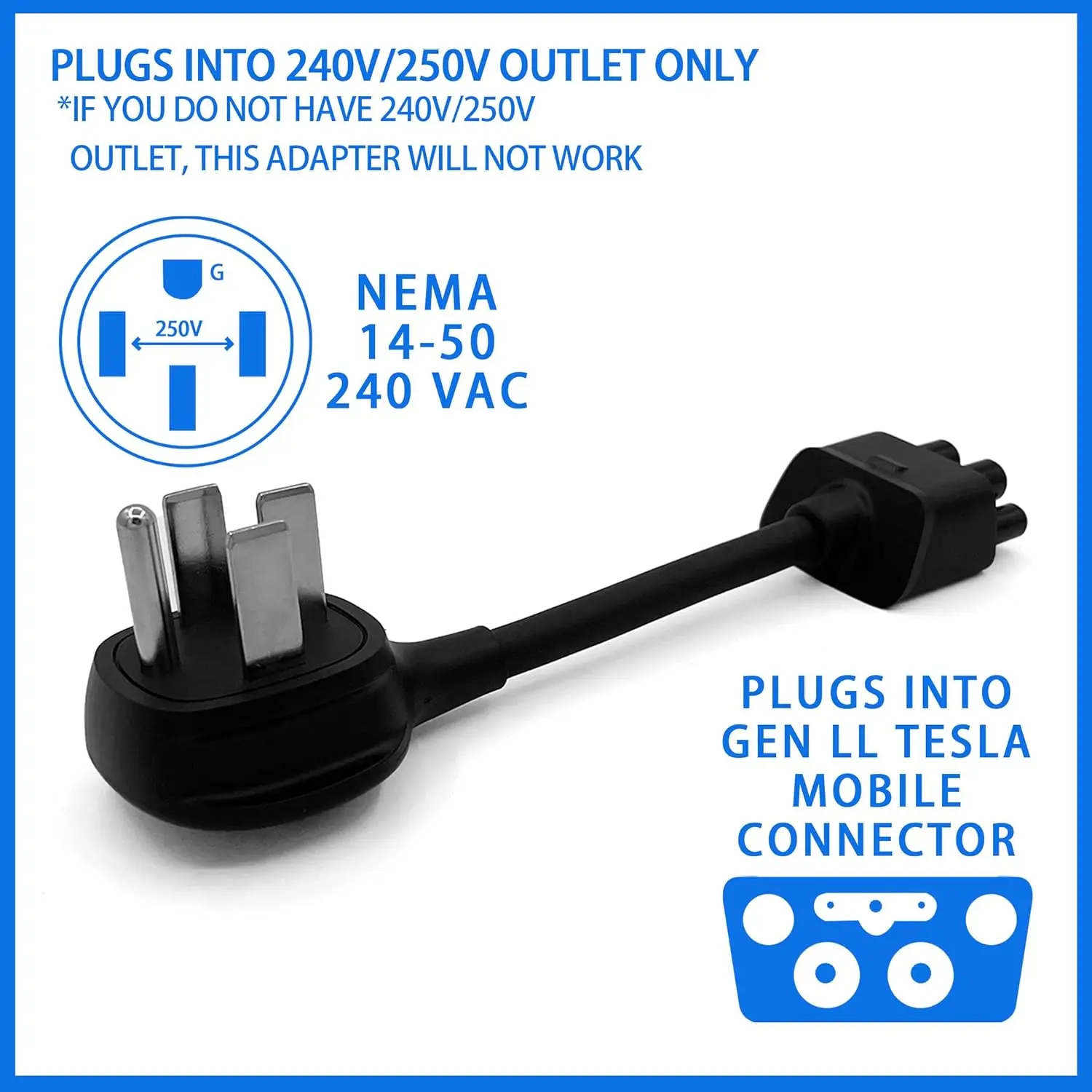 JavicTech  Premium Adapter for Tesla Gen 2 Mobile Charger | Connect to 240V Outlet | 32 Amp Charging | (NEMA 14-50)