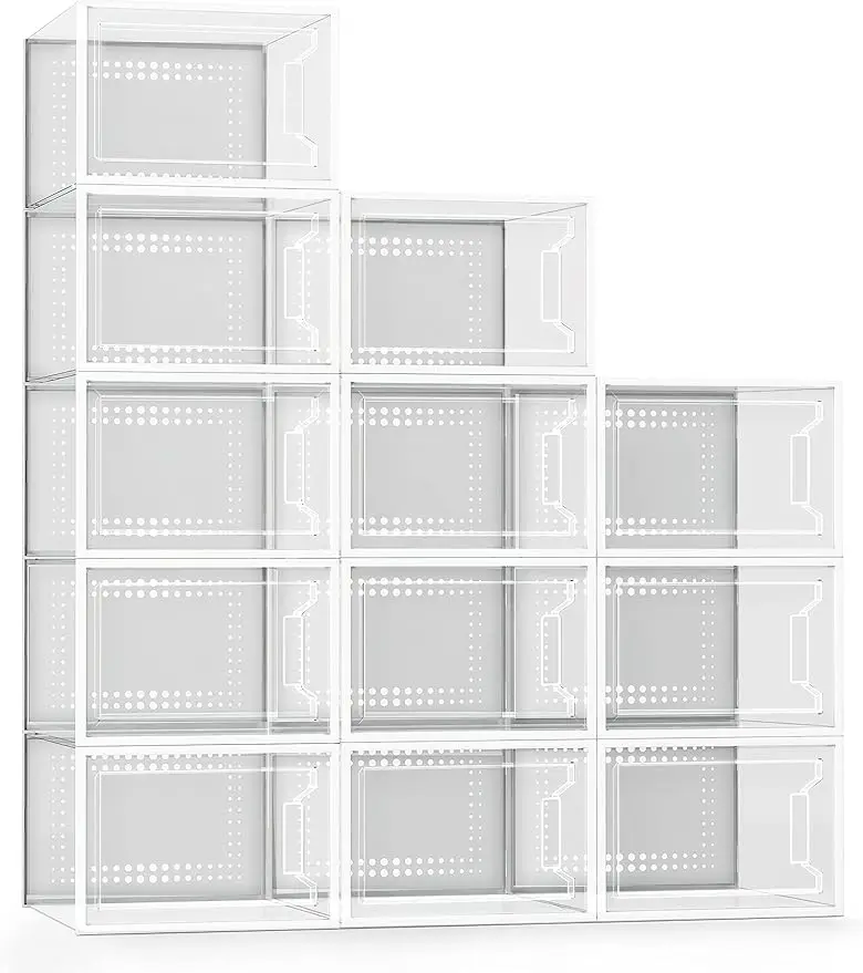 ENSNG XX-Large 12 Pack Shoe Storage Boxes, Shoe Organizer for Closet, Shoe Boxes Clear Plastic Stackable, Sneaker Container