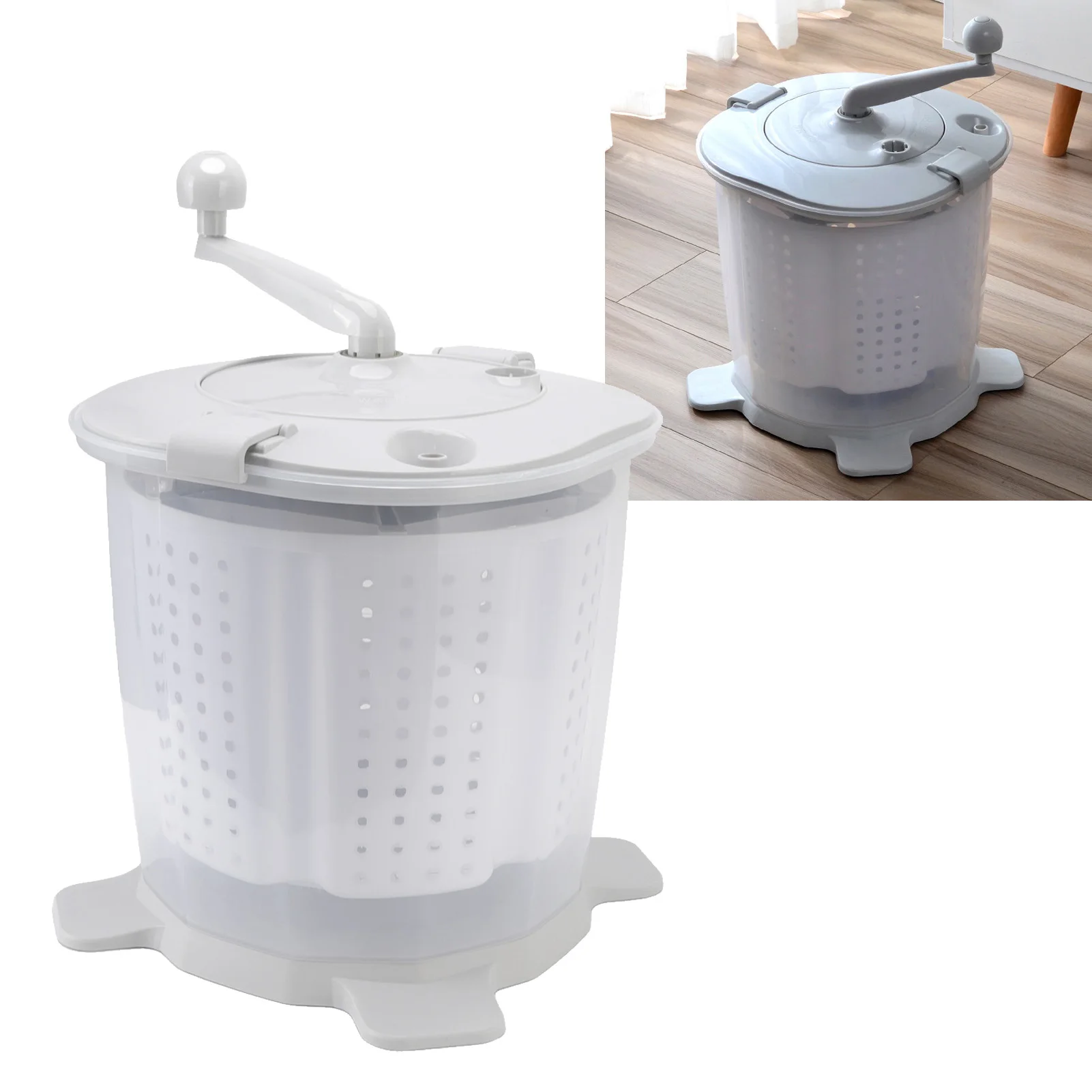 Manual Washing Machine Portable Hand Crank Washing Machine Manual Washing Machine for Dormitory Apartment Camping Nordic Grey
