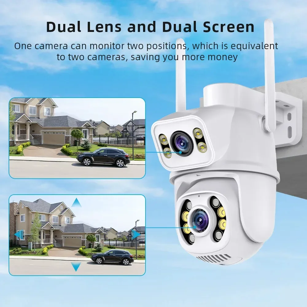 2K Wifi Camera Outdoor 4MP HD PTZ Dual-Lens Dual-Screen CCTV Ai Humanoid Detection Auto Tracking Onvif Surveillance Camera ICSee