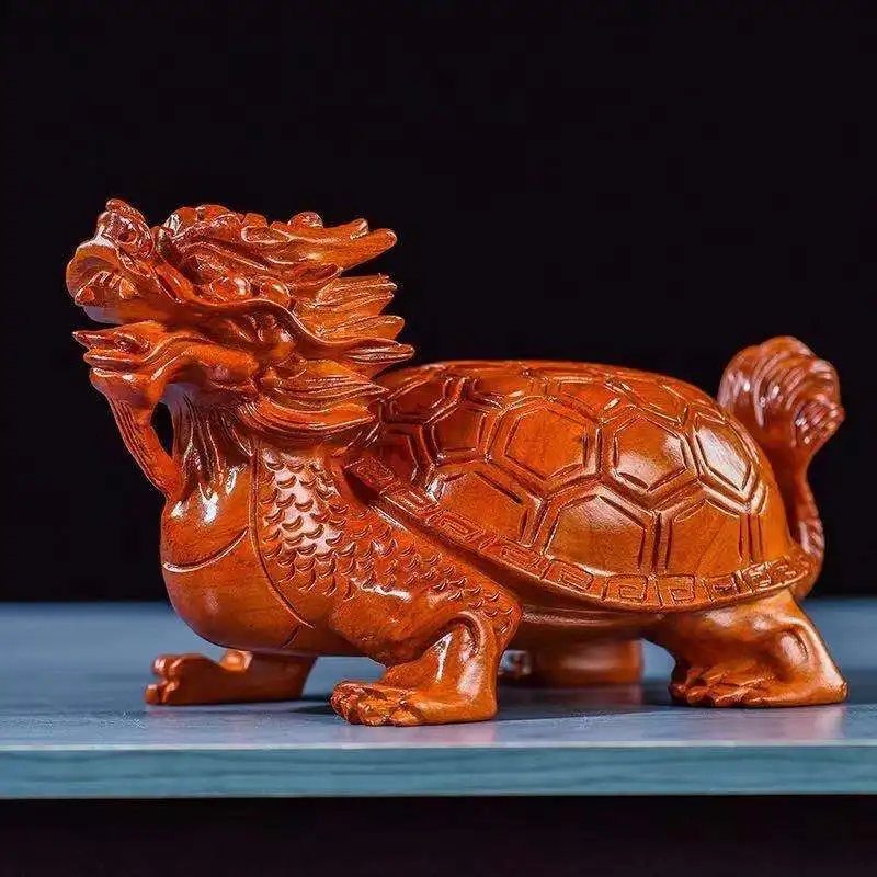 Dragon Turtle Wood Carving Animal Decoration Retro Creative Chinese Household Living Room Gift Wooden Craftwork