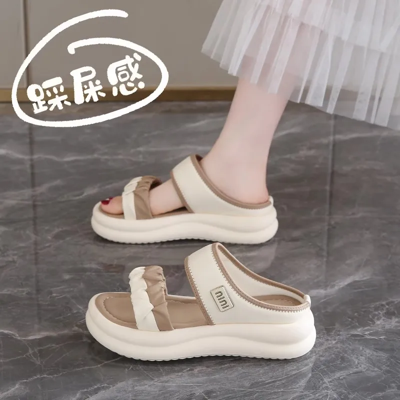 

Женские летние уличные модные сандалии, мягкие нескользящие пляжные тапочки, повседневные сандалии на плоской подошве с резиновой подошвой на каблуке