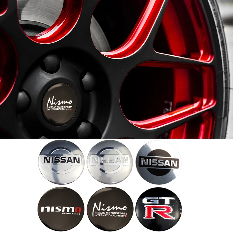 

56mm Car Wheel Hub Center Stickers for Nissan Nismo X Trail T32 Xterra Qashqai Tiida Almera Navara Altima Juke Note Leaf GTR