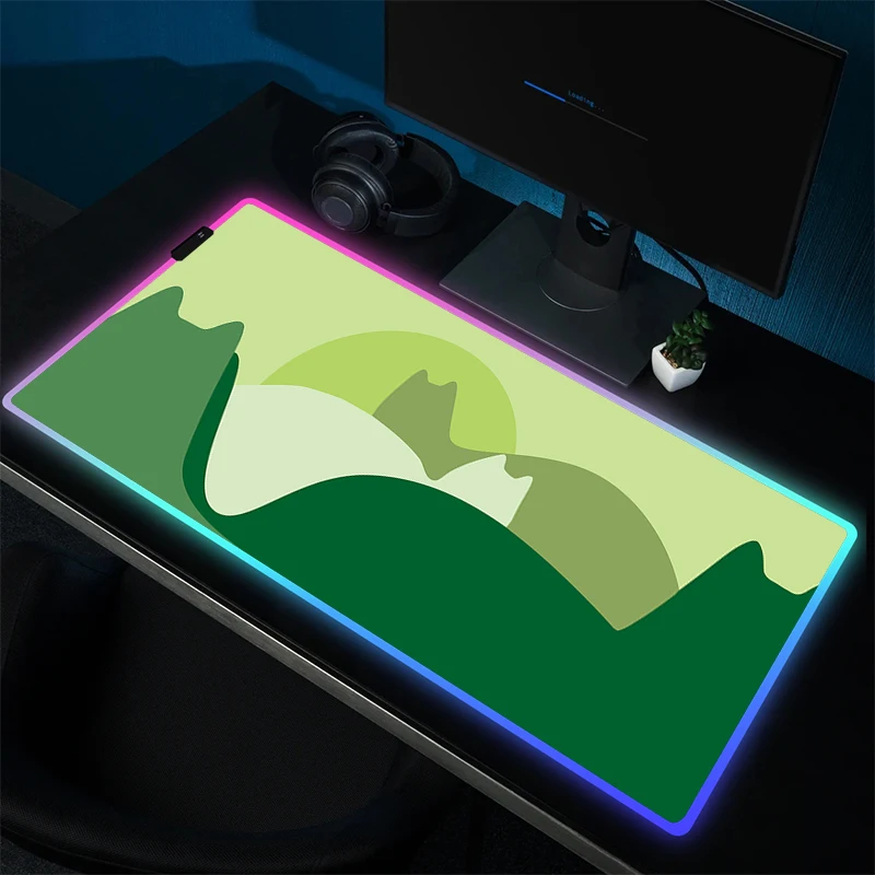 Schattige Kat Muis Mat Rgb Gaming Muismat Kawaii Antislip Muismat Gamer Vergrendeling Rand Toetsenbord Mat Led Anime Antislip Tapijt Xxl