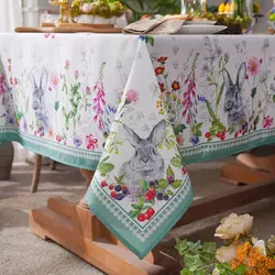 Easter Tablecloth Rabbit Flowers Spring Waterproof Table Cover Farmhouse Holiday Party Outdoor Picnic Home Dining Table Decor