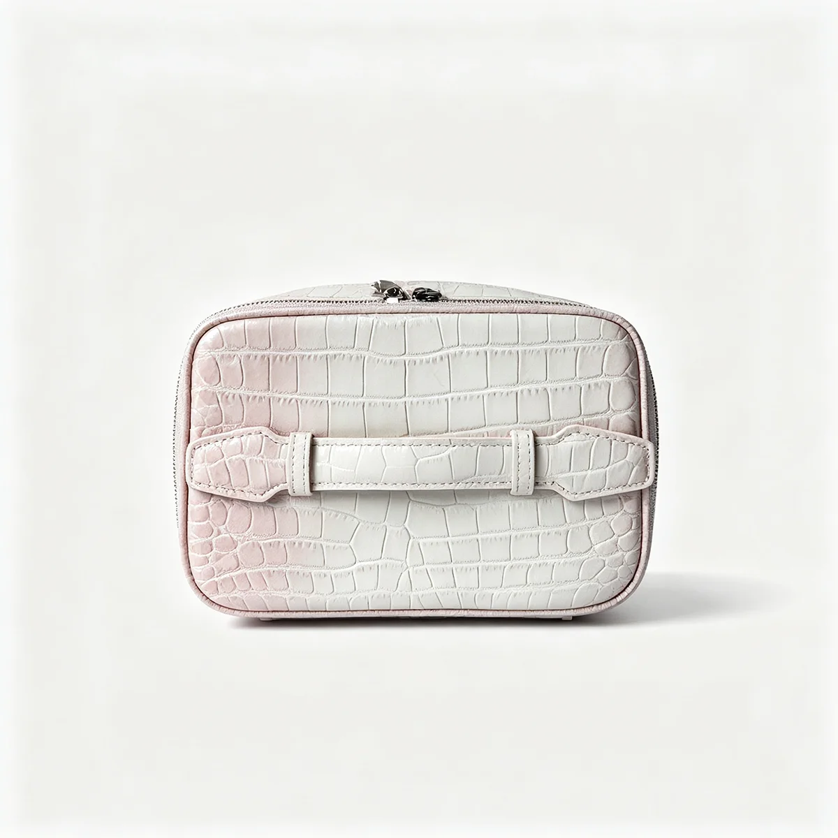 Große Kosmetiktasche aus echtem Leder für Damen, mit Krokodilprägung, als Make-up-Organizer und Reise-Toilettentasche mit integriertem Spiegel, Neu – Detail 11