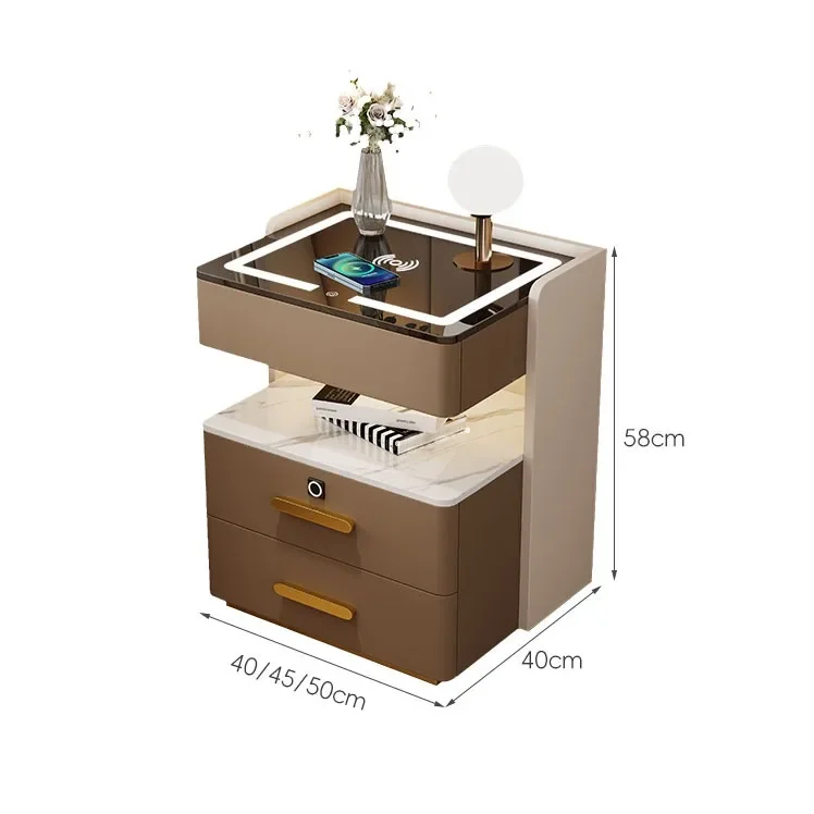 2026 Modern Luxury Simple Solid Wood Nightstand Intelligent Bedside Table Multifunctional Charging Storage Free-Installation Bed