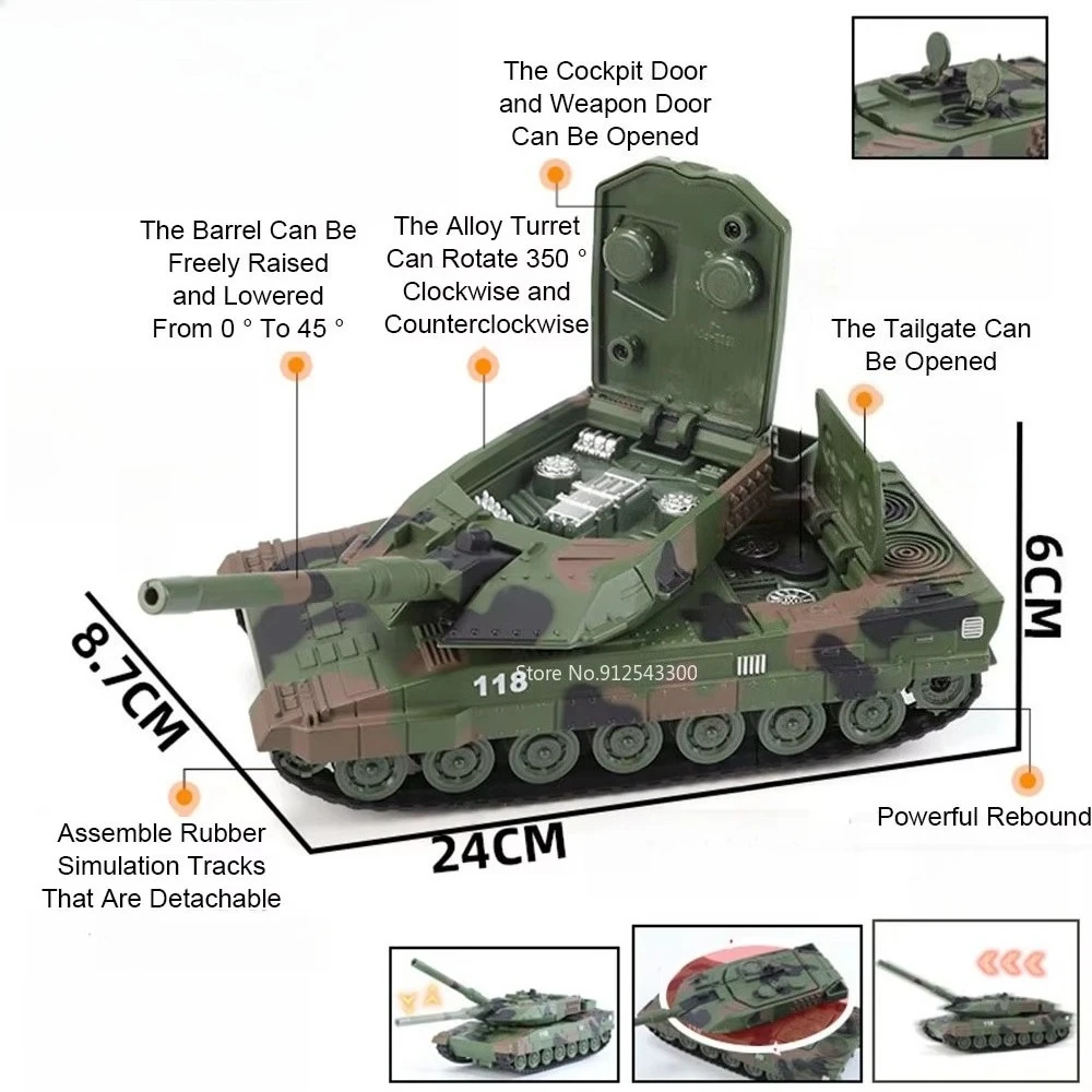 Scale 1:32 Leopard 2 Main Battle Tank Model Toy Car Adjustable Cannon Barrel Tracked Armored Vehicles Home Decoration Gift