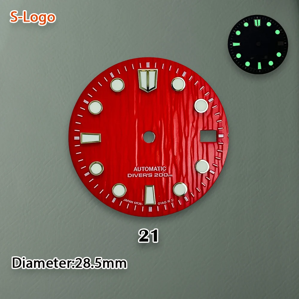 Quadrante da sub con logo S da 28,5 mm adatto per movimento NH35/NH36/4R/7S verde luminoso strumento di accessori per la modifica dell'orologio di alta qualità