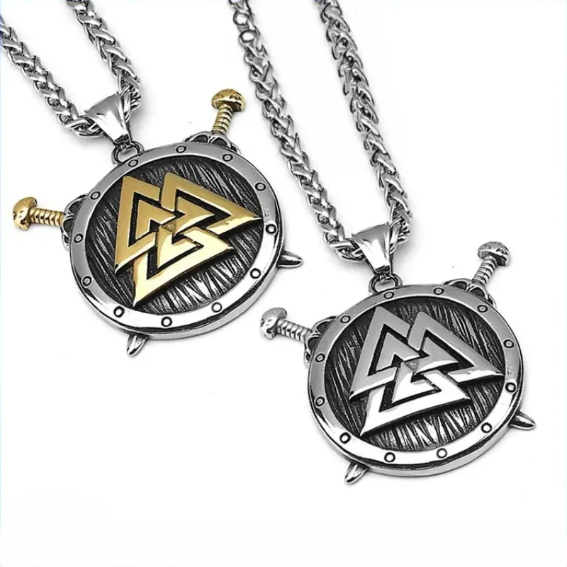 

CHUANGCHENG Odin Protector Rune Triangle Alarm Clock Fashion Stainless Steel Pendant Men's Necklace Chains