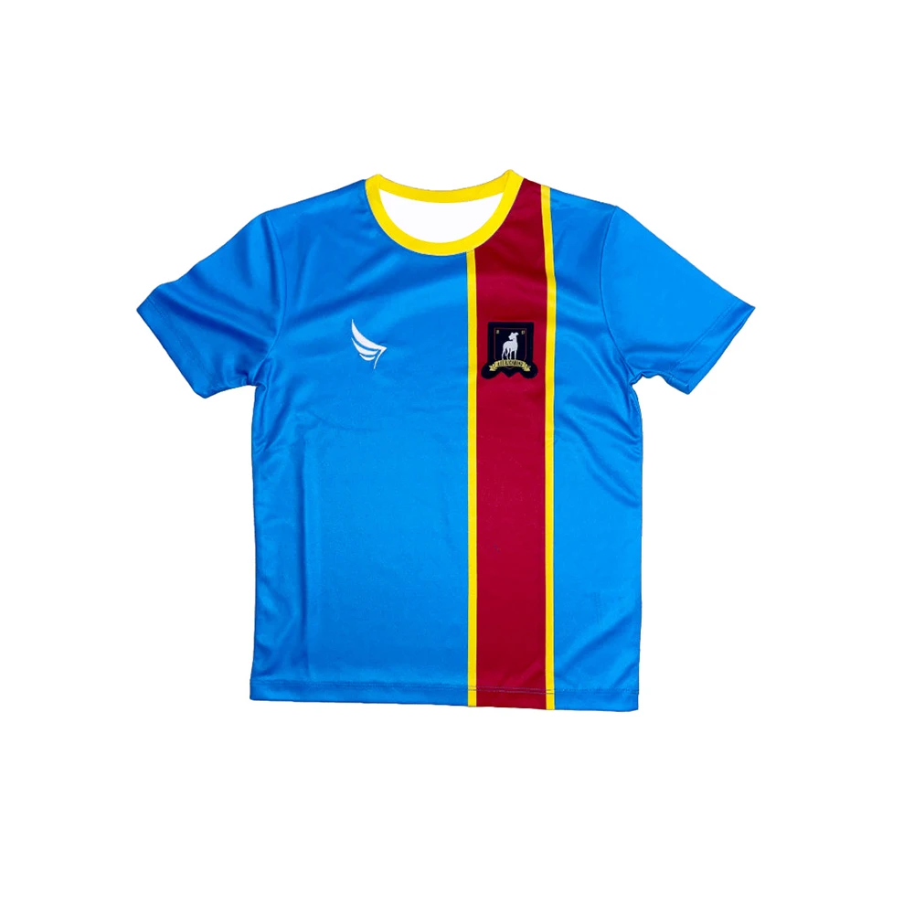 Kids AFC Soccer Kit,Ted Lasso Inspired Blue Red Stripe Football Jersey&White Shorts,Boys Quick‑Dry Sport Training Uniform Set