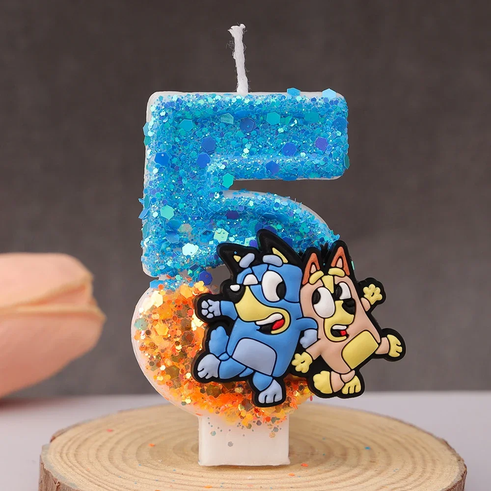 NIEUWE 0-9 Nummer Blauw Bingo Anime Kaars Leuke 3D Stripfiguur Party Cake Plug-in Verjaardagstaart decoratie Gift 2025