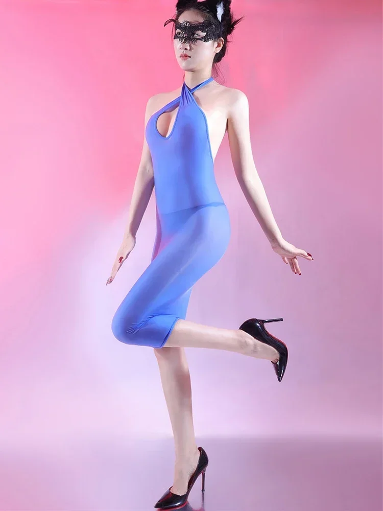 Sexy One Step Dresses Sexy Halter Women's Package Hip Pencil Dresses Skinny Body High Elastic Sheer See Through  Club Miniskirts