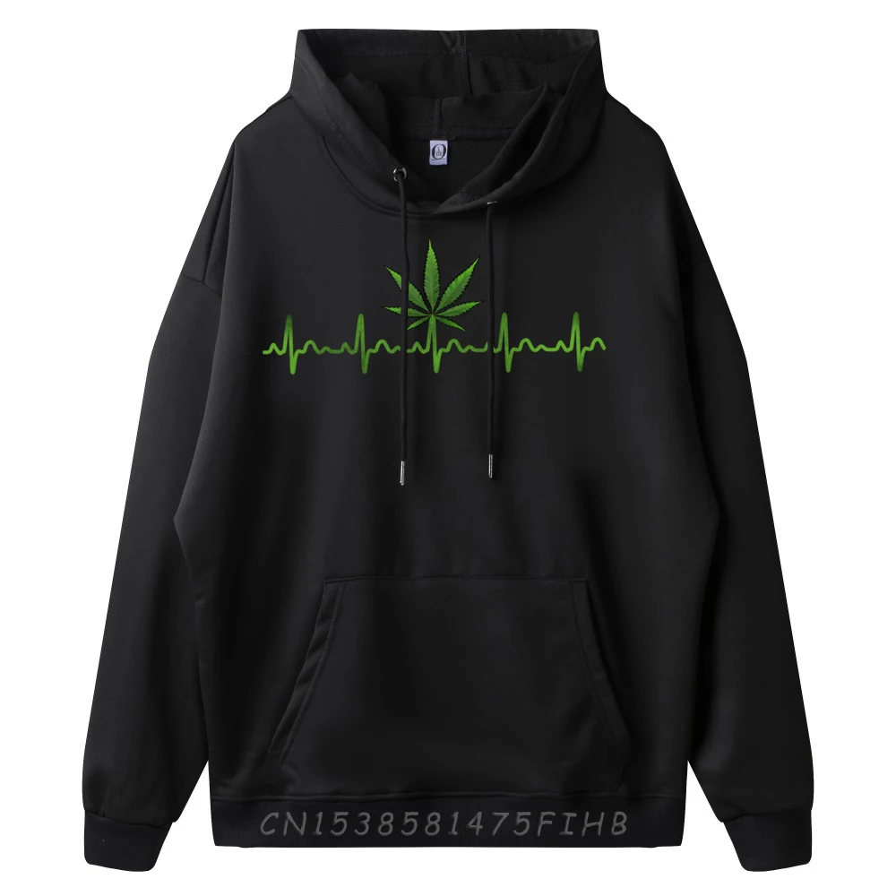 Weed Leaf Heartbeat Marijuana Leaf Cannabis Heartbeat 420 Mens Clothing Plus Size Men's Sweatshirts